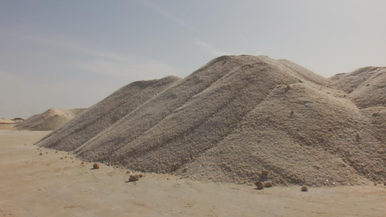 Stockpiles of crushed salt