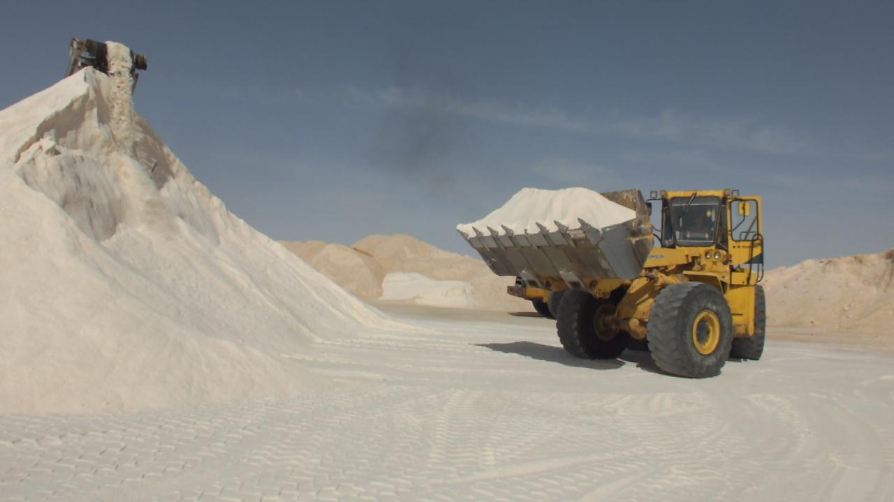 Loader carrying a bucket of salt